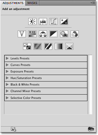 The new Adjustments Panel in Photoshop CS4. Image  2009 Photoshop Essentials.com.